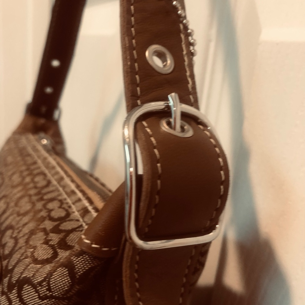 Vintage Coach Brown Signature Canvas Demi Shoulder Bag with Leather Trim - Picture 12 of 13